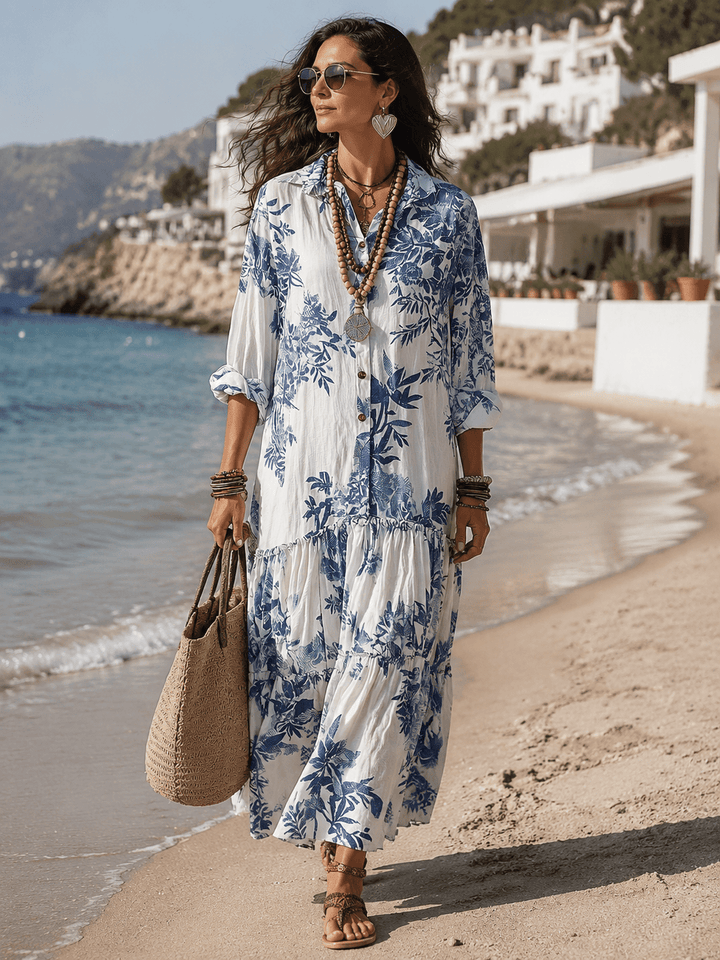 Thealise - Leichtes, florales Maxikleid mit Knopfleiste
