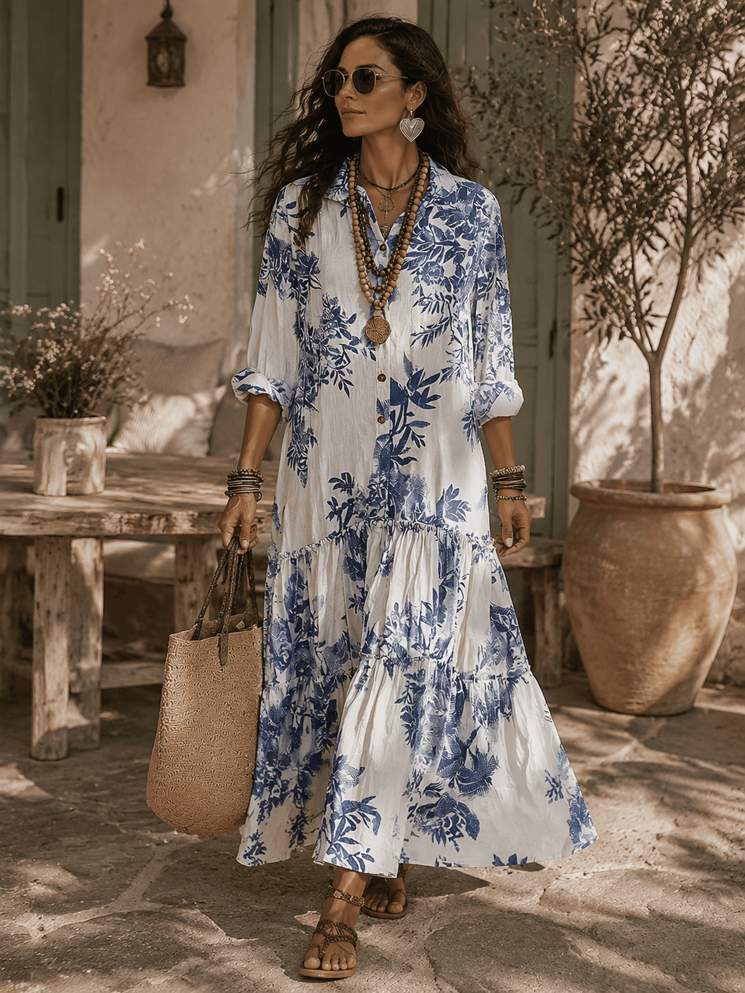 Thealise - Leichtes, florales Maxikleid mit Knopfleiste