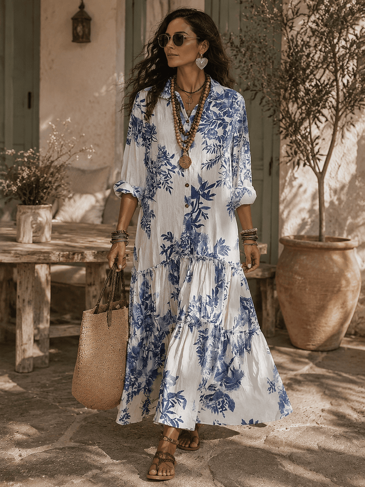 Thealise - Leichtes, florales Maxikleid mit Knopfleiste