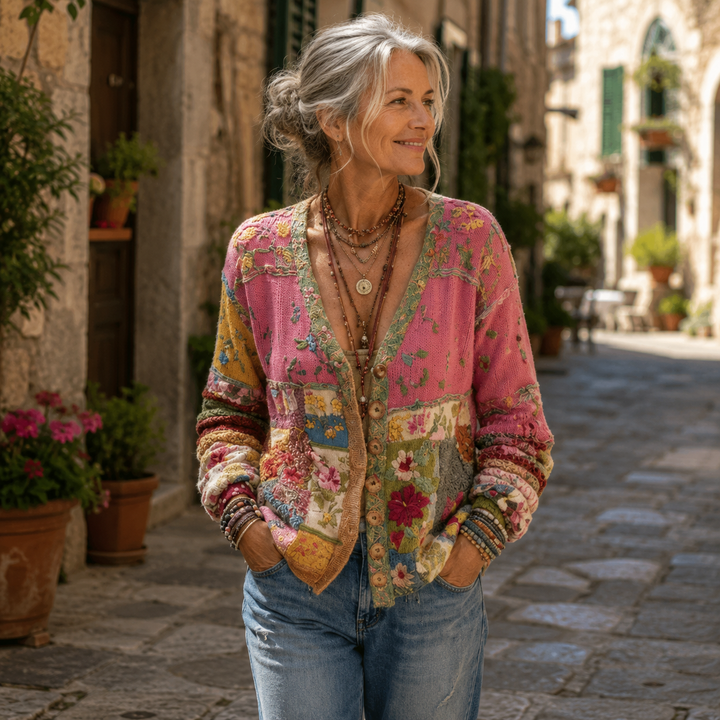Celestara - Extraweicher Patchwork-Cardigan