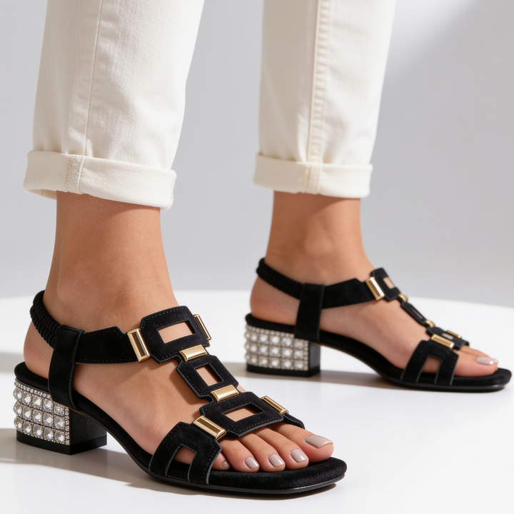 Marcella - kristallverzierte Slingback-Sandalen mit Blockabsatz