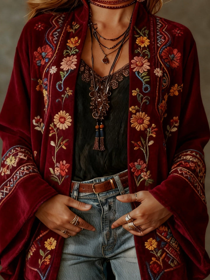 Eudocia - bestickter Kimono-Cardigan im Boho-Stil