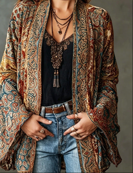 Eudocia - bestickter Kimono-Cardigan im Boho-Stil