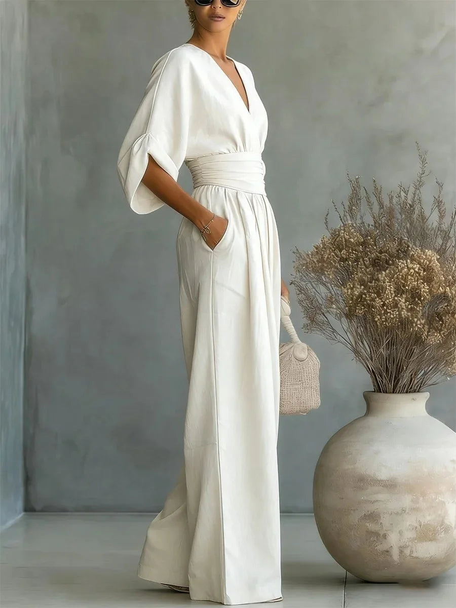 Solavie - Fließender Jumpsuit mit weitem Bein