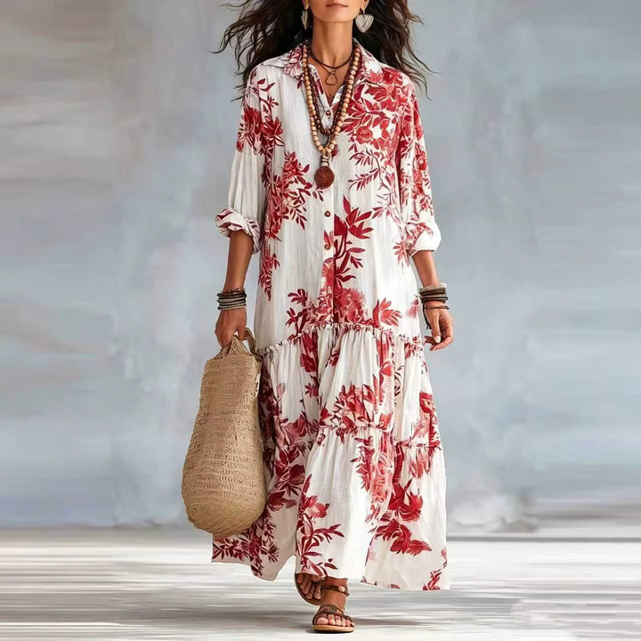 Thealise - Leichtes, florales Maxikleid mit Knopfleiste