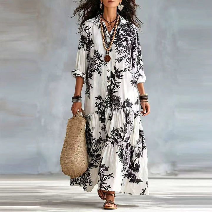 Thealise - Leichtes, florales Maxikleid mit Knopfleiste