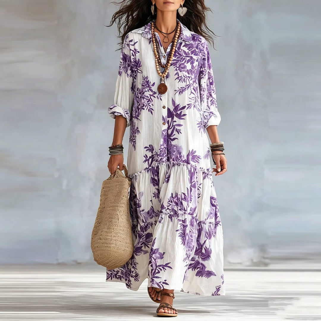 Thealise - Leichtes, florales Maxikleid mit Knopfleiste