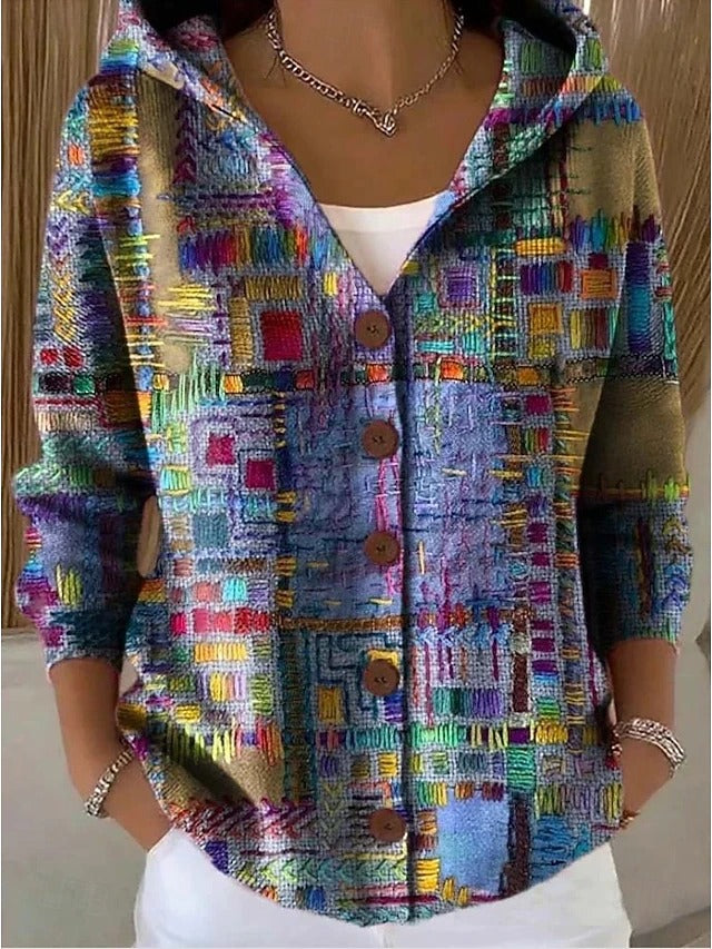 Thealyn - Colorblock-Strickjacke mit Kapuze