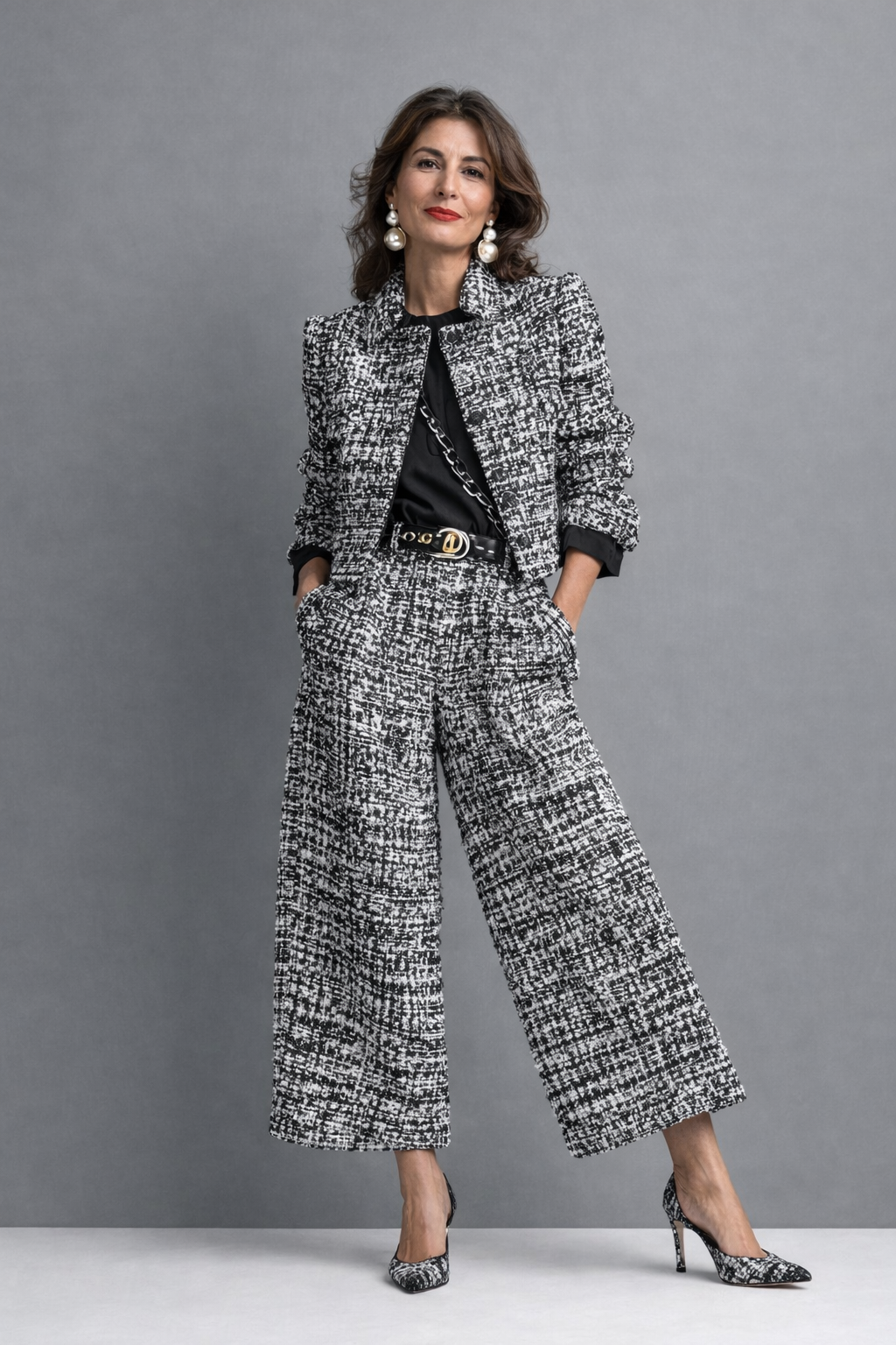 Rosavina - Eleganter Tweed-Hosenanzug, zweiteilig