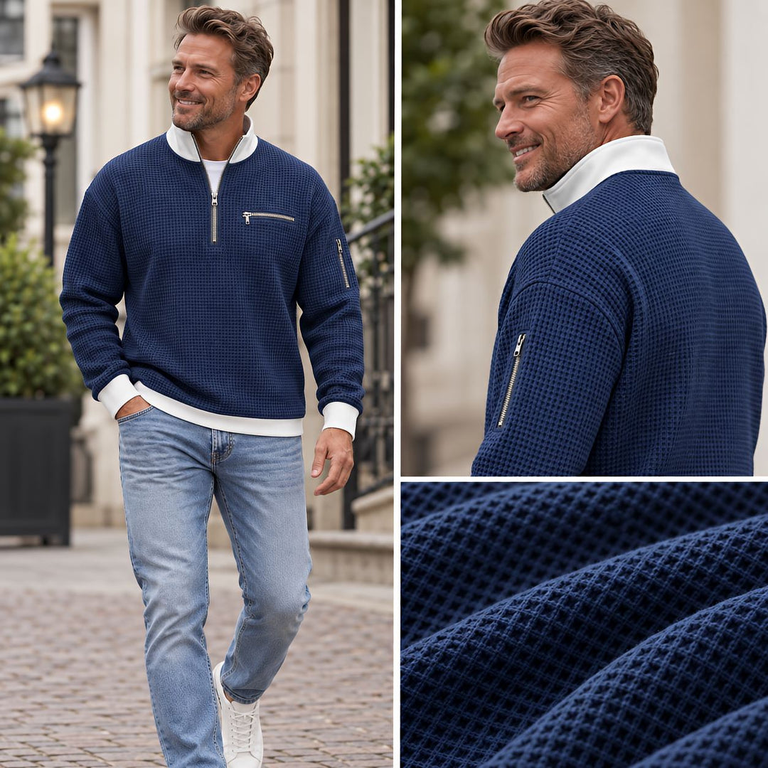 Peldon - Quarter-Zip-Pullover aus Waffelstrick