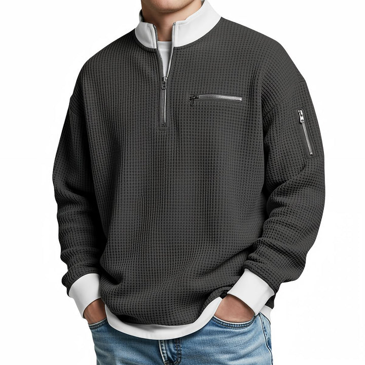 Peldon - Quarter-Zip-Pullover aus Waffelstrick