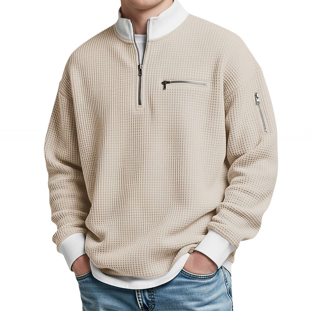 Peldon - Quarter-Zip-Pullover aus Waffelstrick