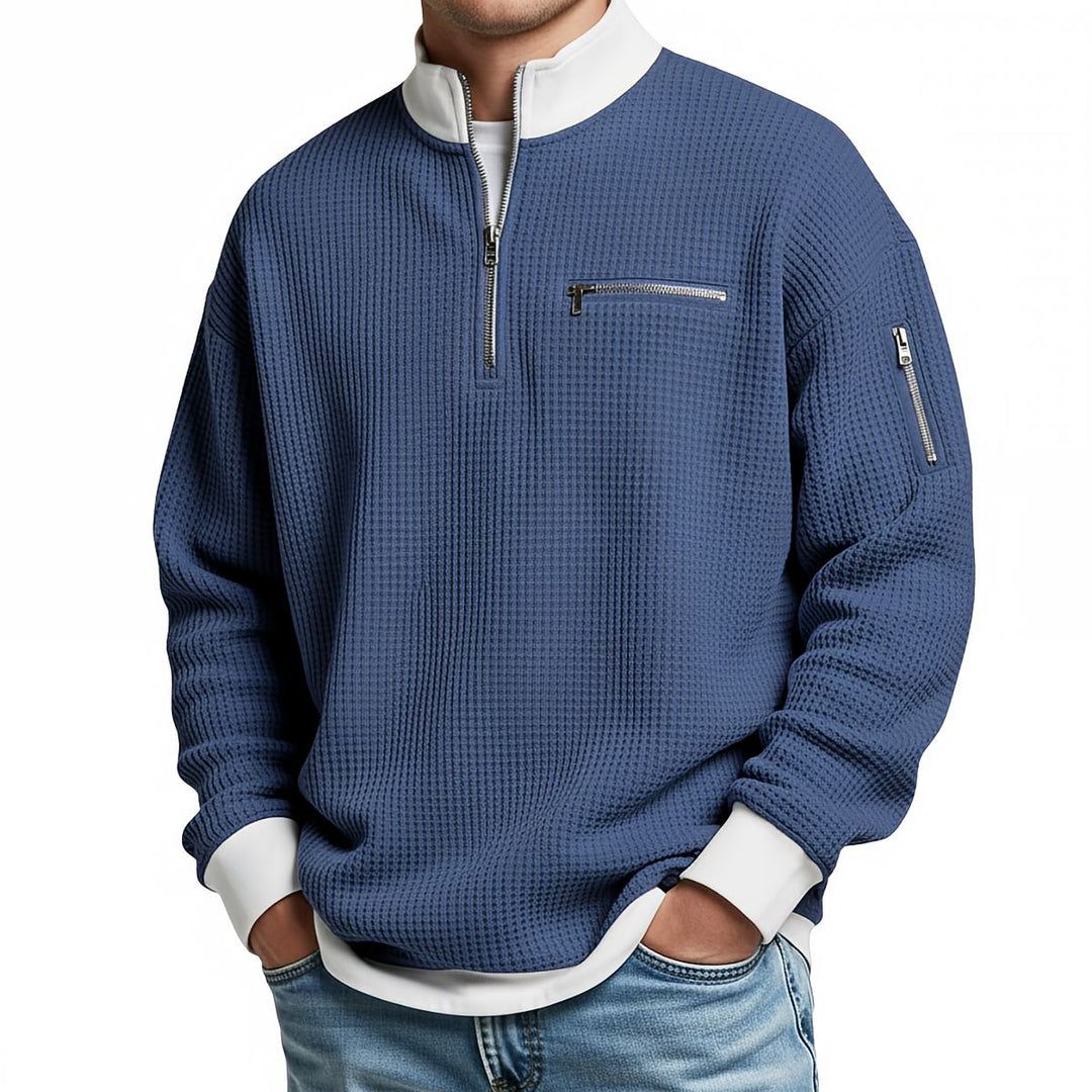Peldon - Quarter-Zip-Pullover aus Waffelstrick