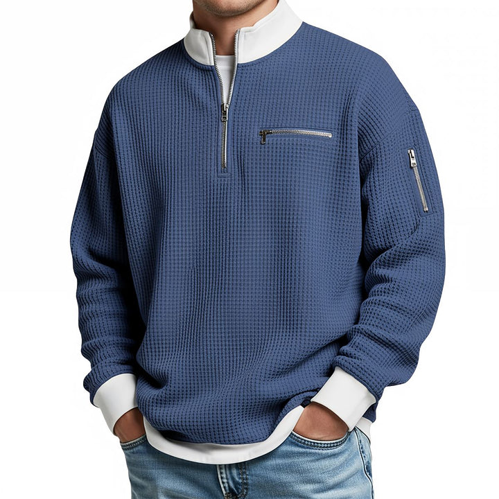 Peldon - Quarter-Zip-Pullover aus Waffelstrick