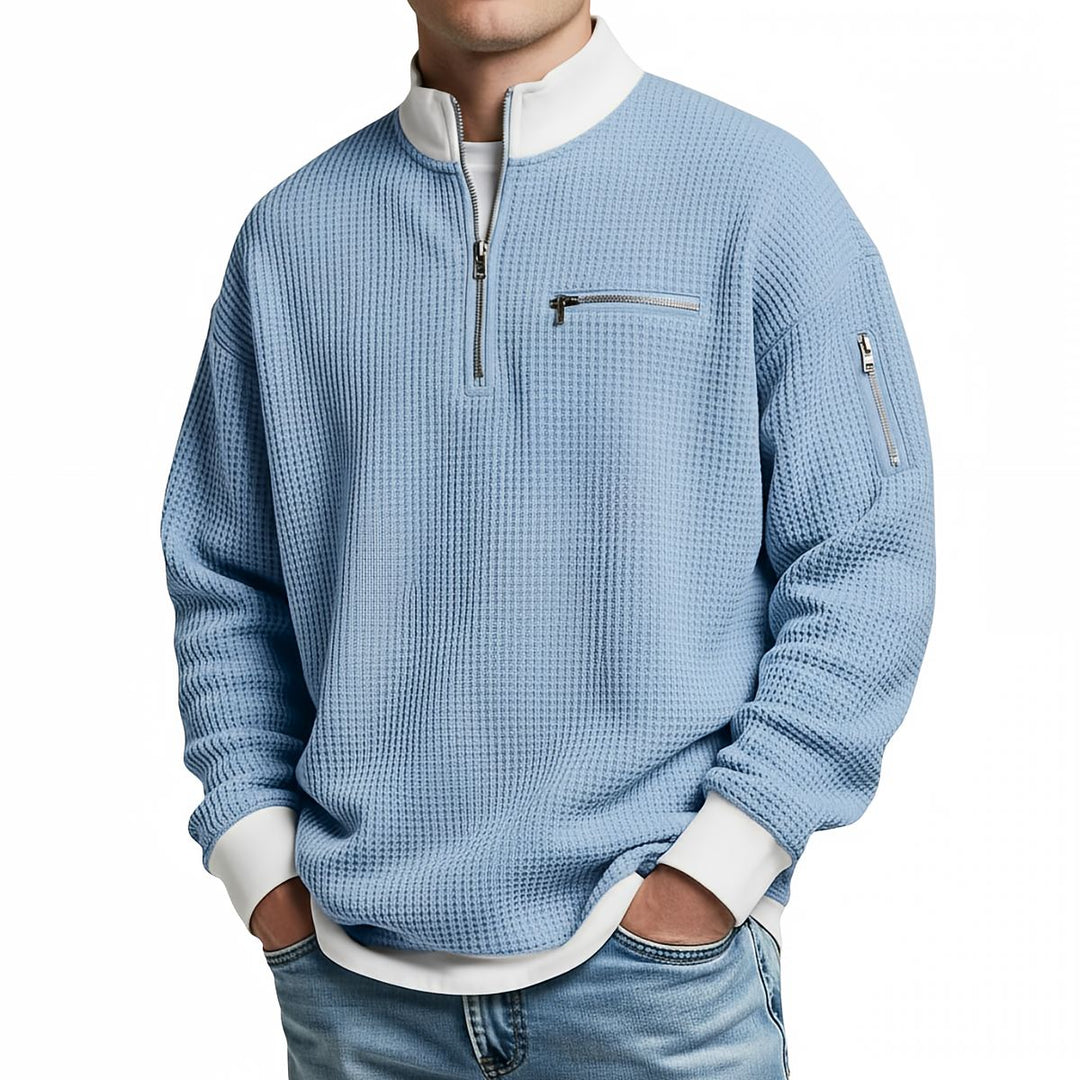 Peldon - Quarter-Zip-Pullover aus Waffelstrick