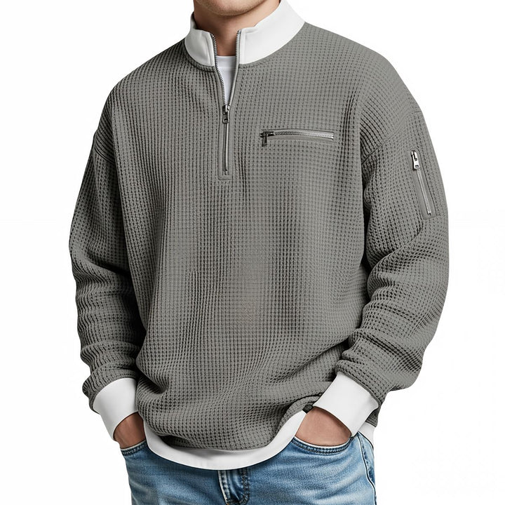 Peldon - Quarter-Zip-Pullover aus Waffelstrick