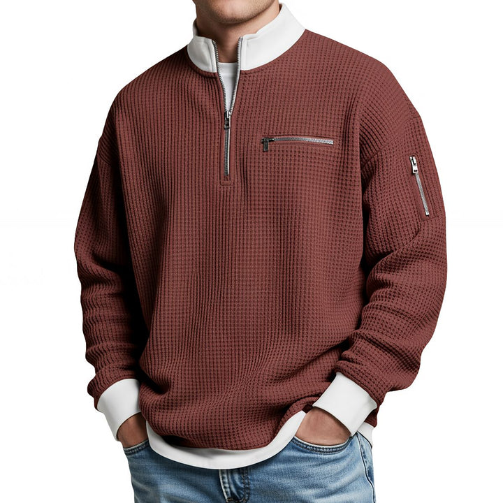Peldon - Quarter-Zip-Pullover aus Waffelstrick