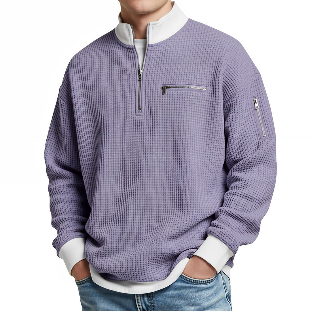 Peldon - Quarter-Zip-Pullover aus Waffelstrick