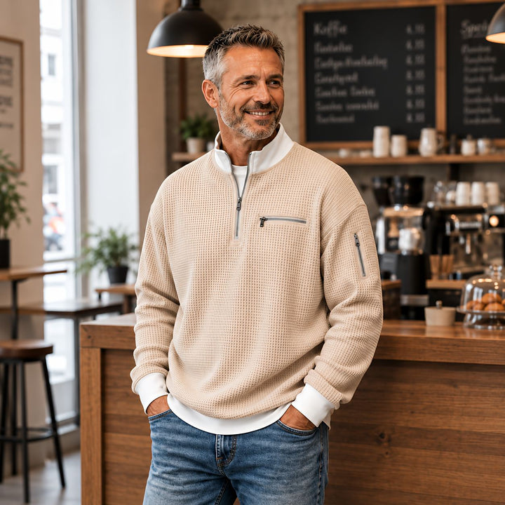 Peldon - Quarter-Zip-Pullover aus Waffelstrick