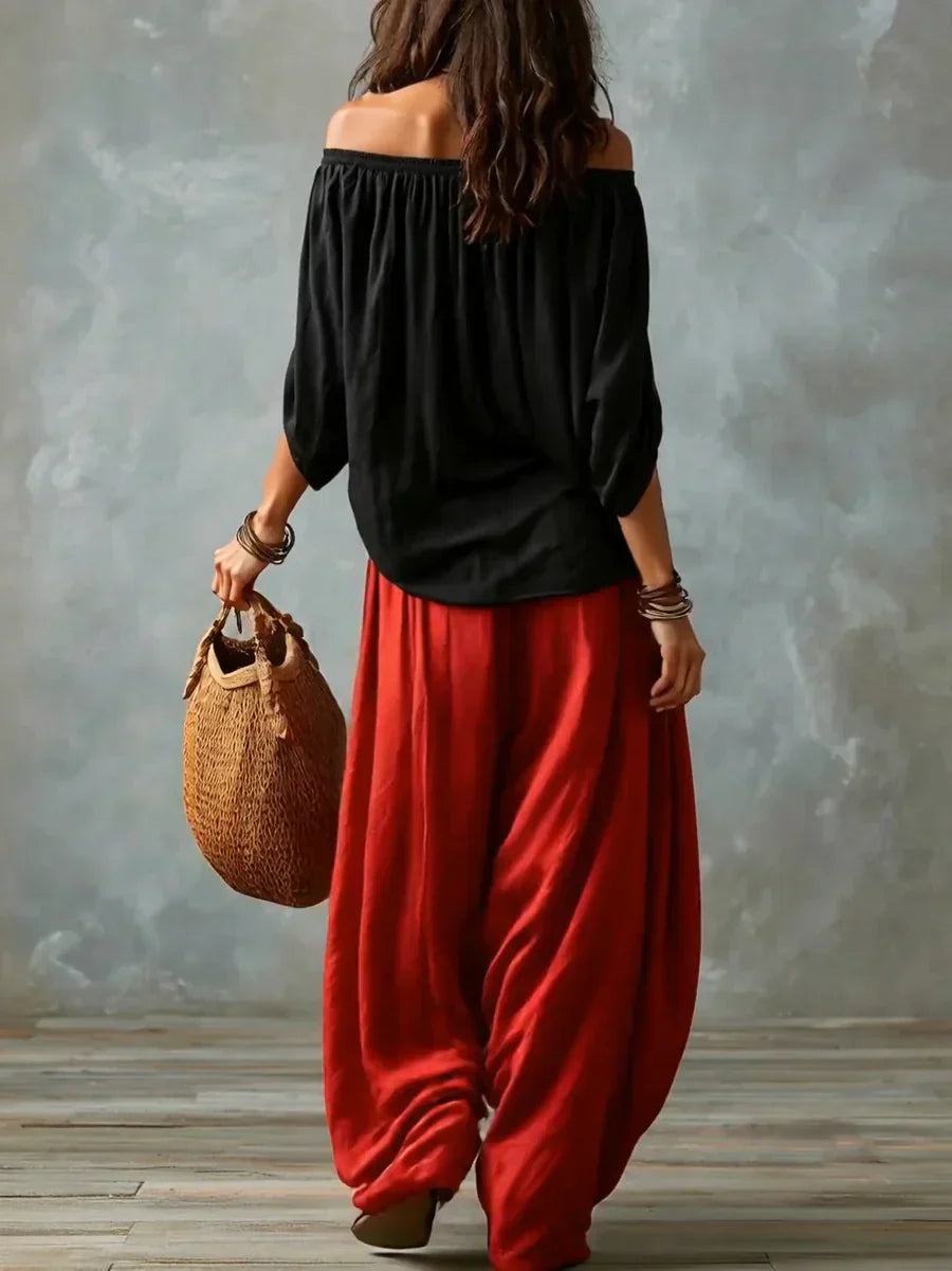 Ottavia - Zweiteiler mit schulterfreiem Boho-Top und Haremhose