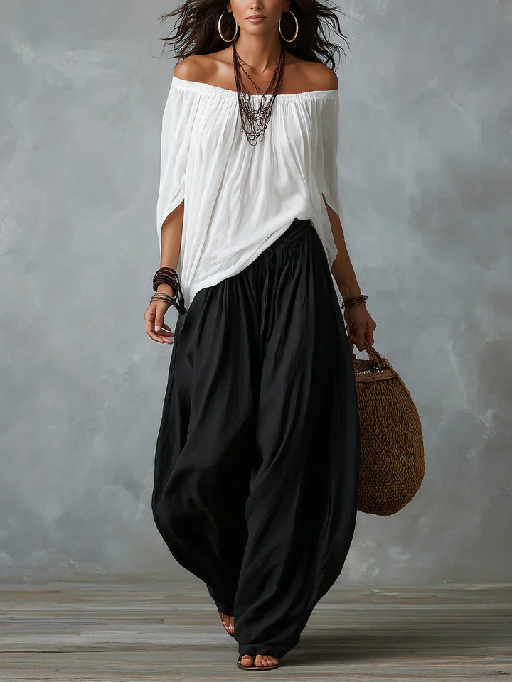 Ottavia - Zweiteiler mit schulterfreiem Boho-Top und Haremhose
