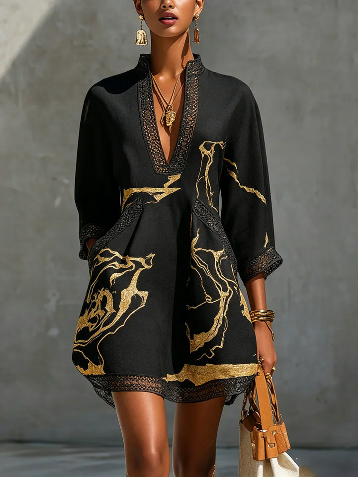 Sidonia - Luxuriöses A-Linien-Kleid mit Marmor-Print