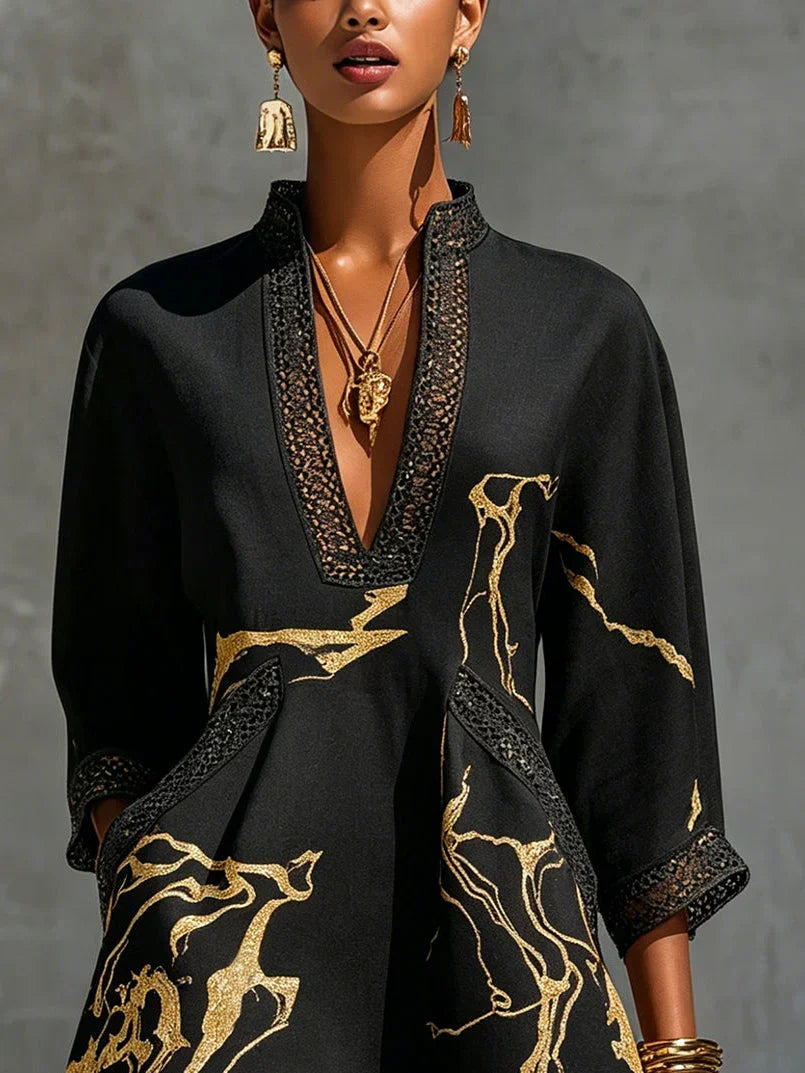 Emmerly - Luxuriöses A-Linien-Kleid mit Marmorprint