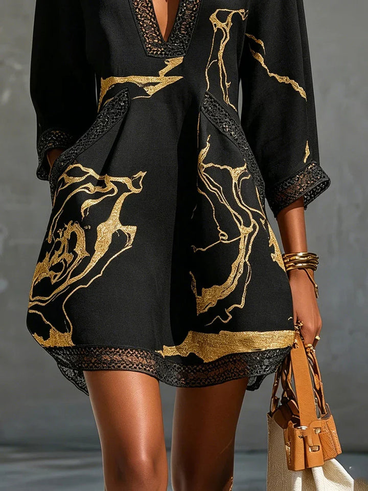 Emmerly - Luxuriöses A-Linien-Kleid mit Marmorprint