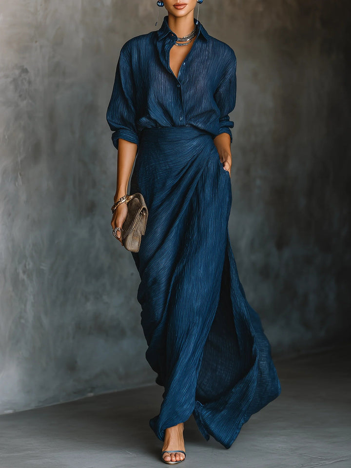 Celenoire - Strukturiertes Maxikleid mit Kragen