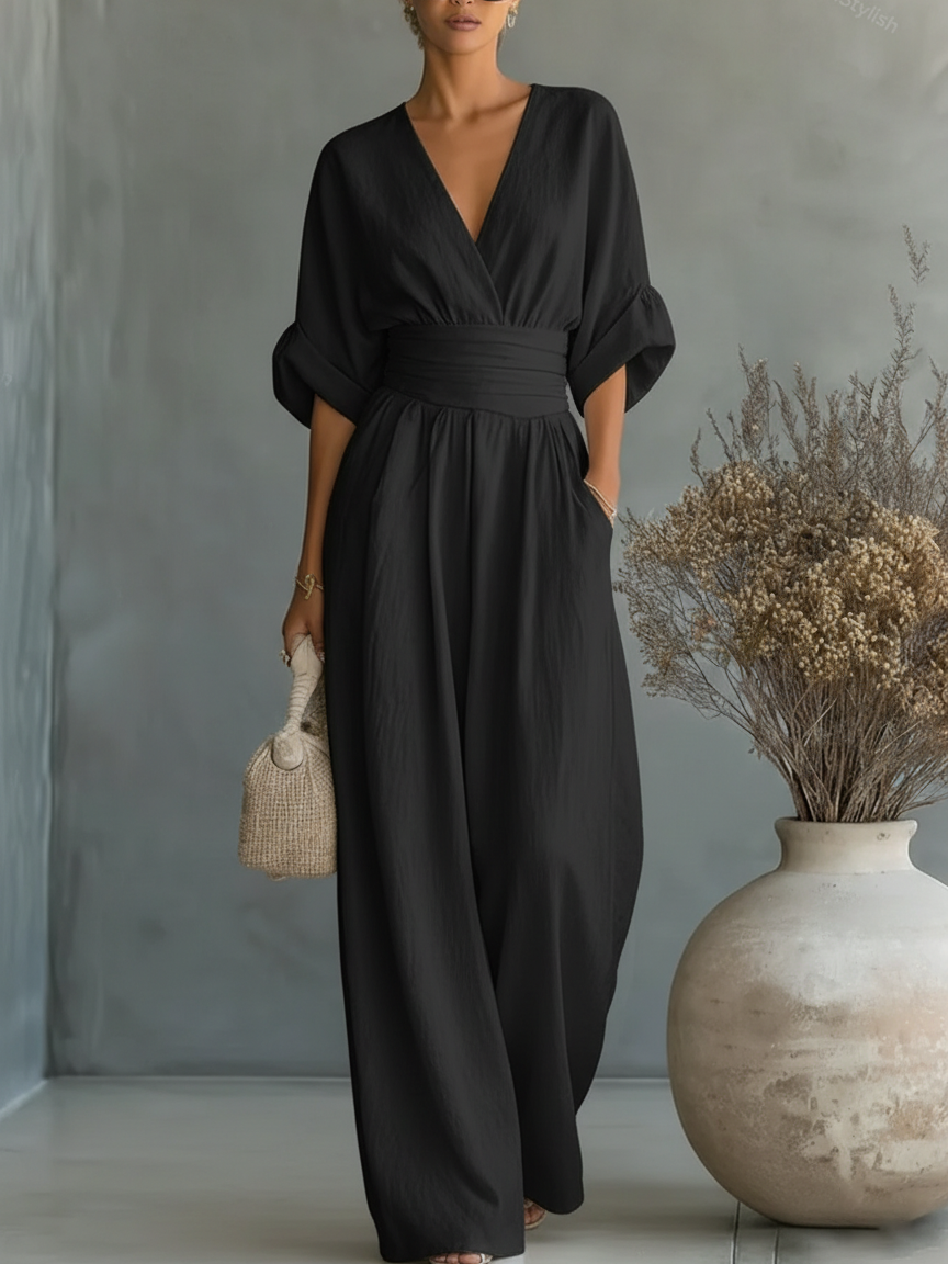 Solavie - Fließender Jumpsuit mit weitem Bein