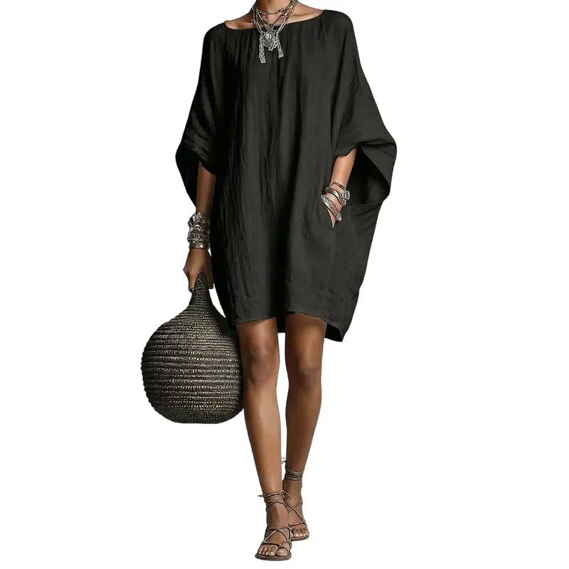 Sabina - Schulterfreies Soft-Touch-Midikleid