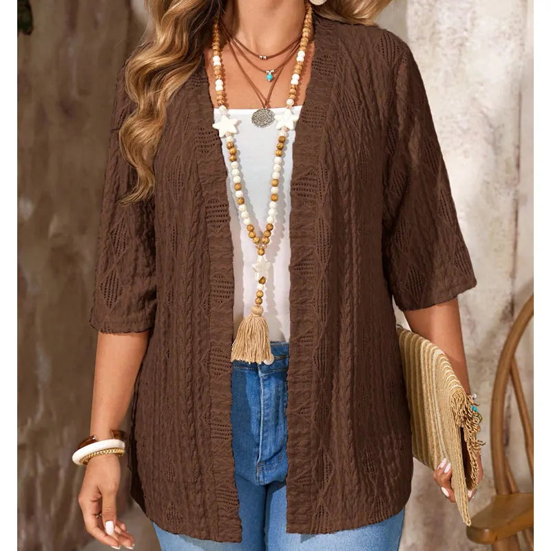 Delienne - Softtouch-Cardigan mit Ajourmuster