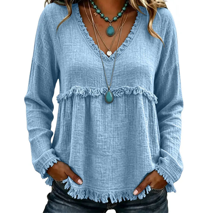 Ariselle - Bluse mit Fransenbesatz und V-Ausschnitt