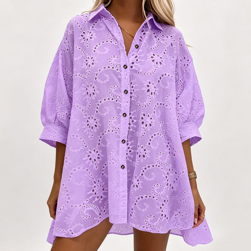 Amarielle - Luftiges besticktes Kleid mit durchgehender Knopfleiste