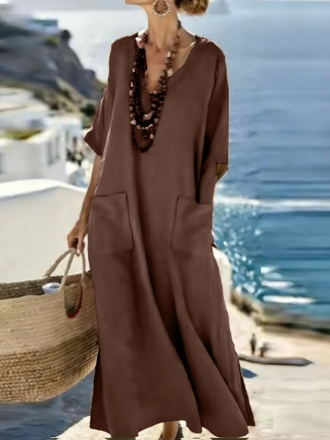 Serenelle - Maxikleid mit V-Ausschnitt und Soft-Touch-Print