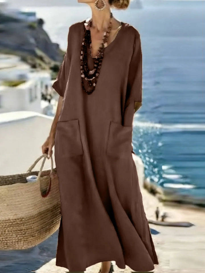 Serenelle - Maxikleid mit V-Ausschnitt und Soft-Touch-Print