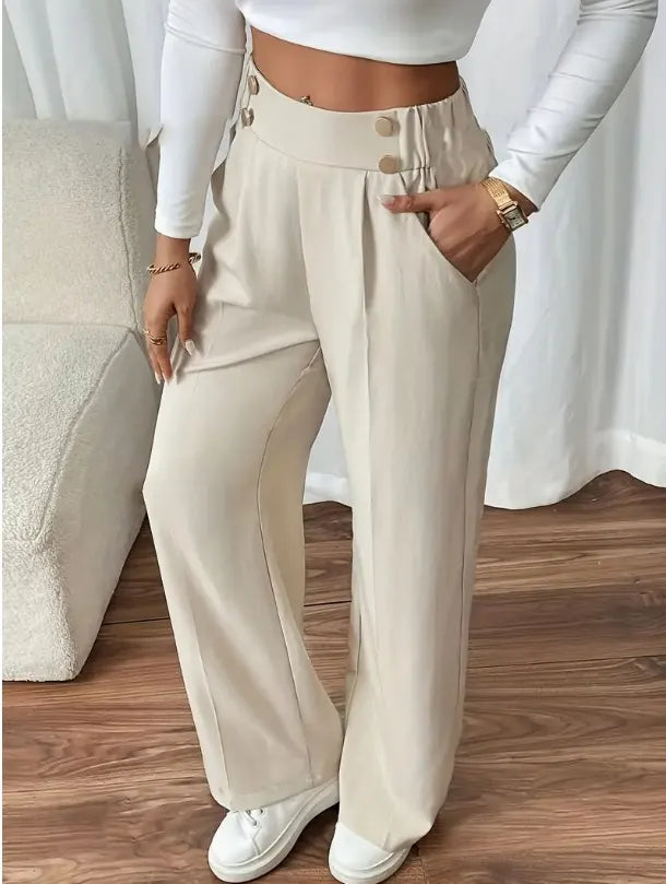 Ashlena - hochtaillierte, weit geschnittene Hose mit Soft-Touch