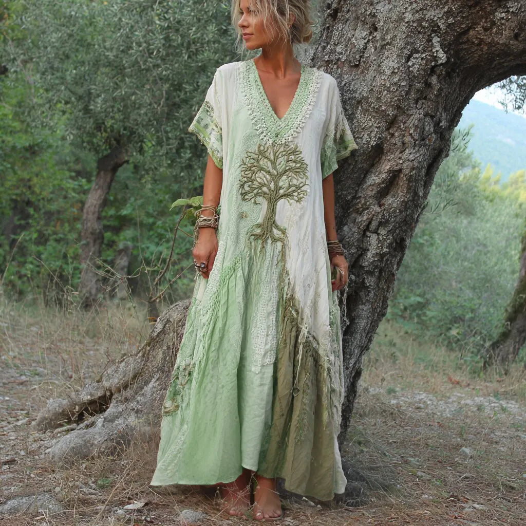 Carivienne - Vintage-Maxikleid mit Baum-Print