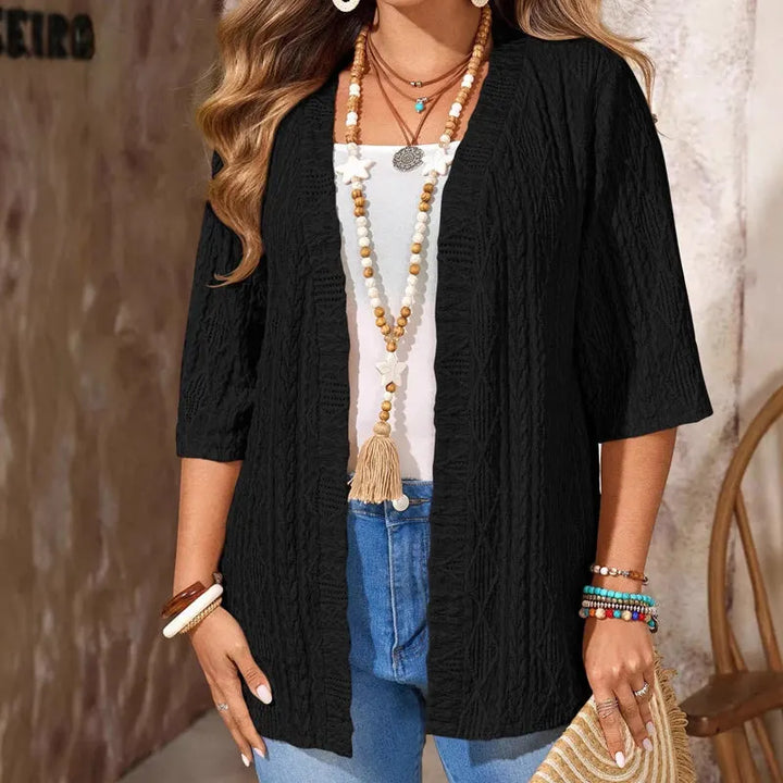 Delienne - Softtouch-Cardigan mit Ajourmuster