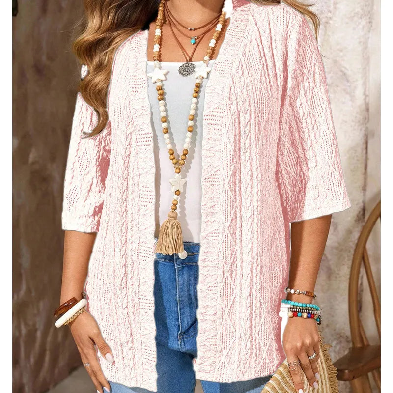 Delienne - Softtouch-Cardigan mit Ajourmuster