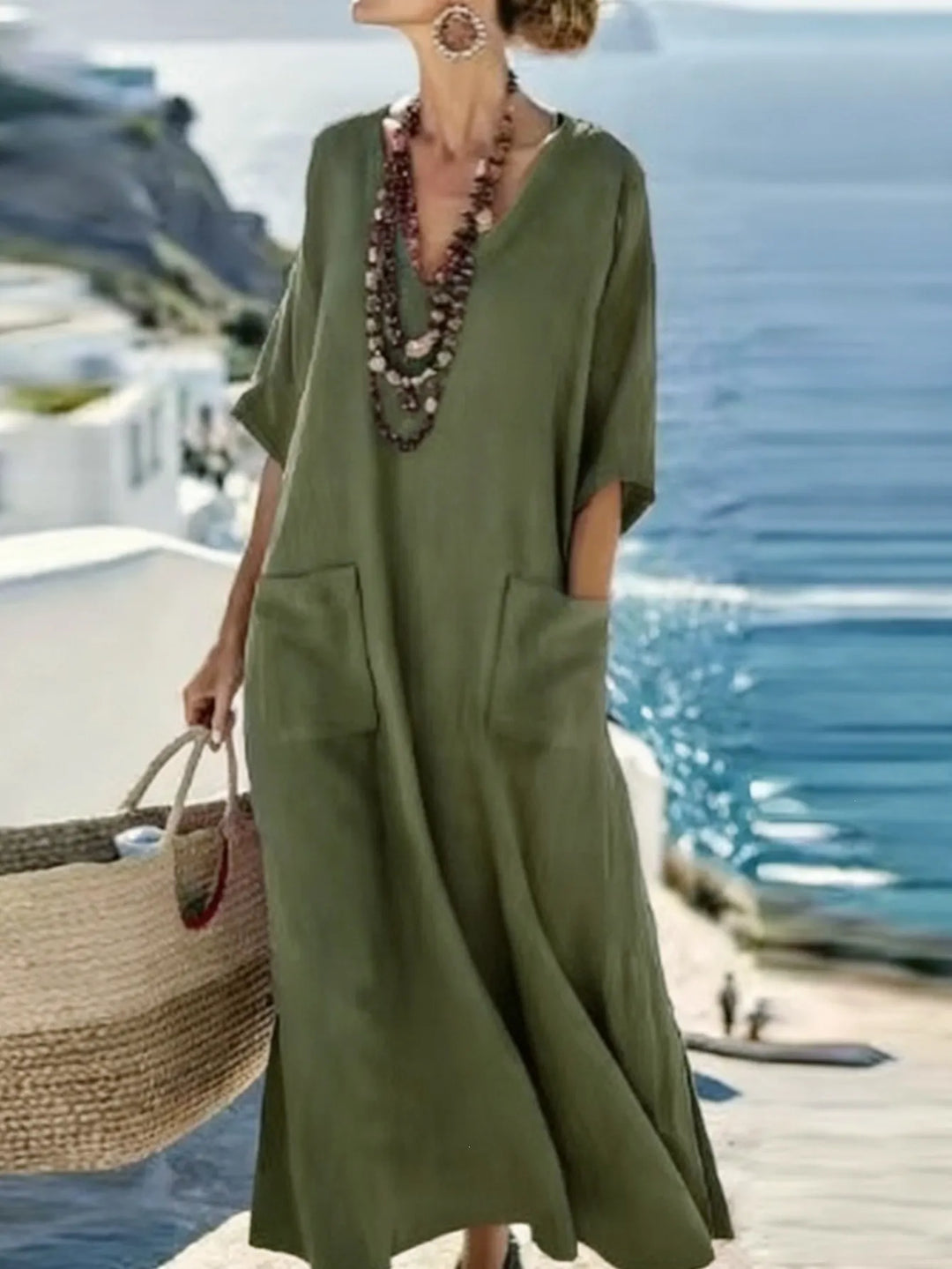 Serenelle - Maxikleid mit V-Ausschnitt und Soft-Touch-Print