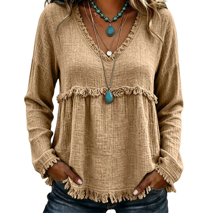 Ariselle - Bluse mit Fransenbesatz und V-Ausschnitt