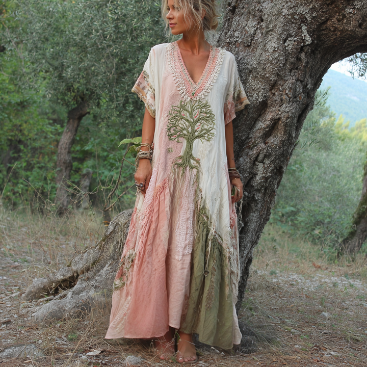 Carivienne - Vintage-Maxikleid mit Baum-Print