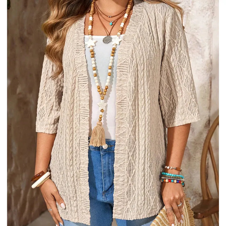Delienne - Softtouch-Cardigan mit Ajourmuster