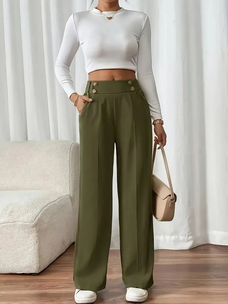 Ashlena - hochtaillierte, weit geschnittene Hose mit Soft-Touch