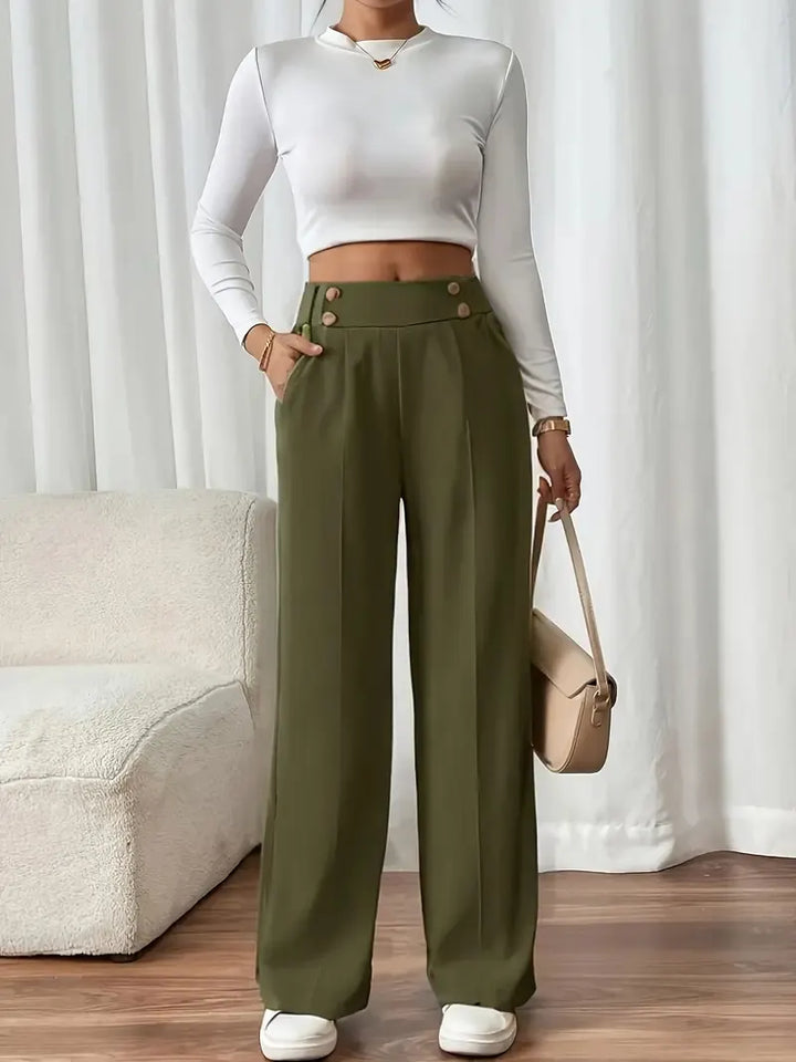 Ashlena - hochtaillierte, weit geschnittene Hose mit Soft-Touch
