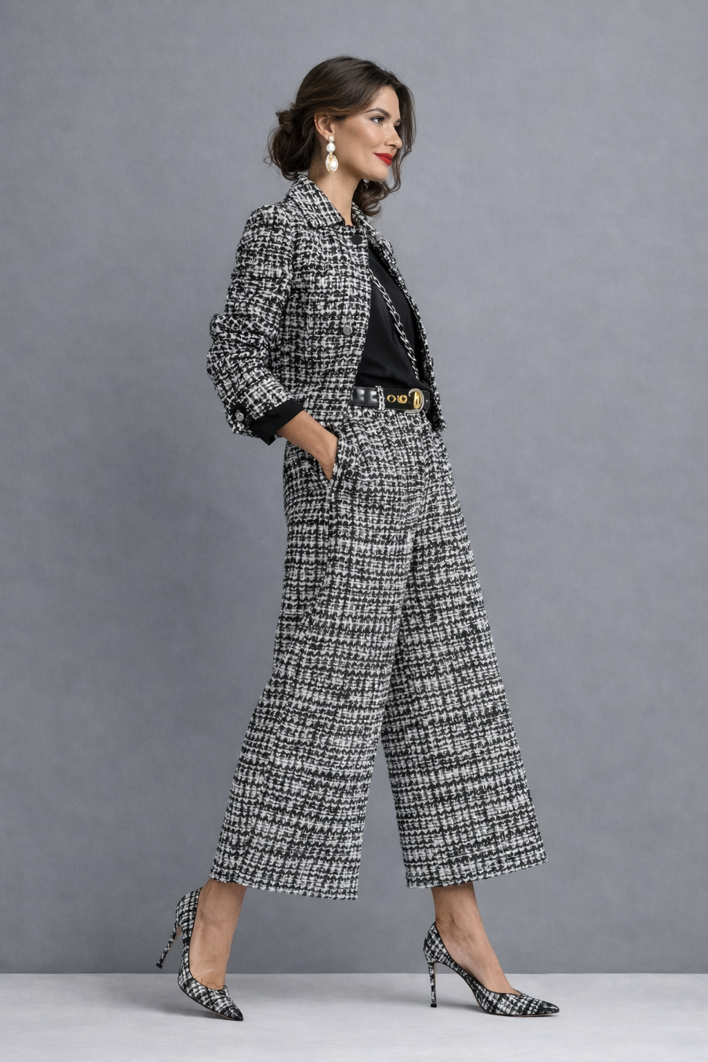 Norabel - Set aus strukturierter Kurzjacke und weit geschnittener Hose