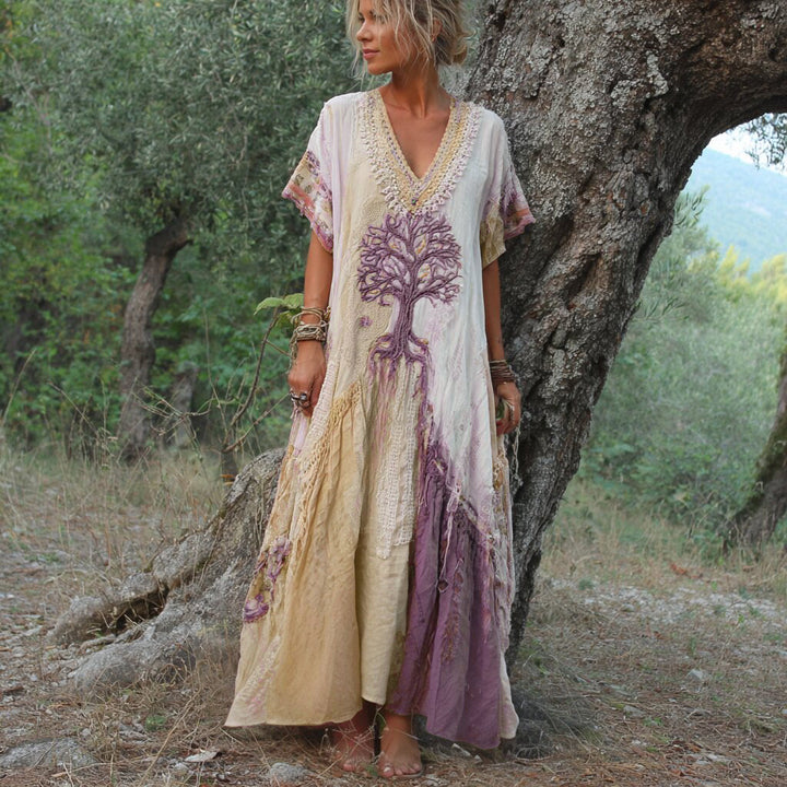 Carivienne - Vintage-Maxikleid mit Baum-Print