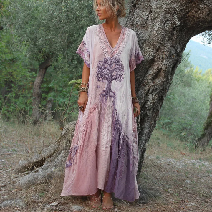 Carivienne - Vintage-Maxikleid mit Baum-Print
