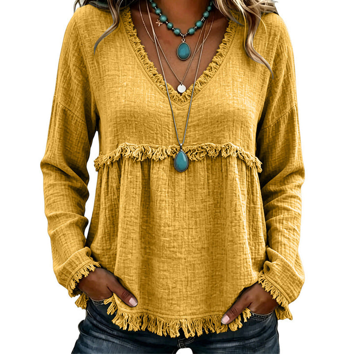Ariselle - Bluse mit Fransenbesatz und V-Ausschnitt